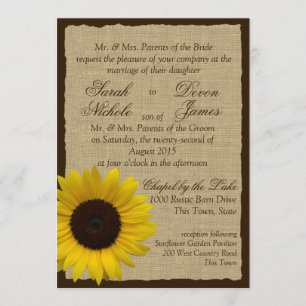 Country Burlap and Sunflower Wedding Invitation