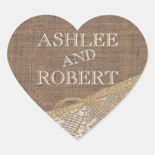 Country Burlap and Twine Heart Sticker