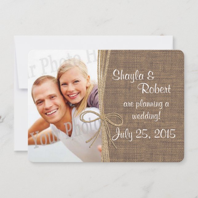 Country Burlap and Twine Photo Save the Date (Front)