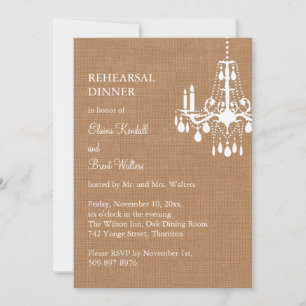 Country Burlap Chandelier Rehearsal Dinner Invite