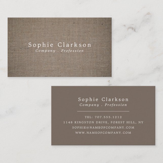 Country Burlap Effect, Rustic Business Card (Front/Back)