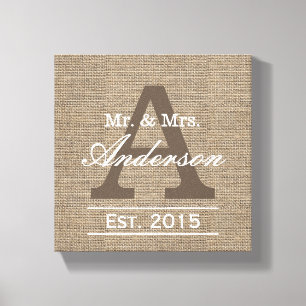 Country Burlap Family Established Family Name Sign