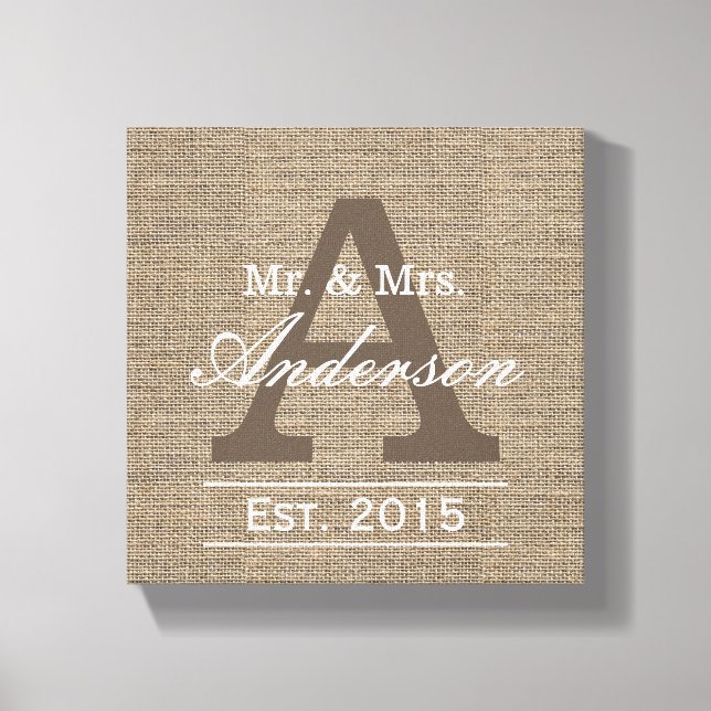 Country Burlap Family Established Family Name Sign (Front)