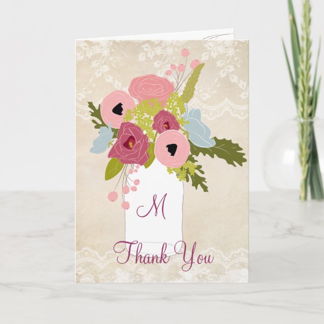 Country Burlap Lace Mason Jar Thank You (Front)