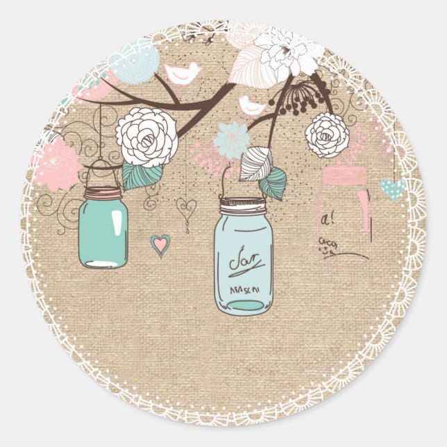 Country Burlap Mason Jar Sticker (Front)