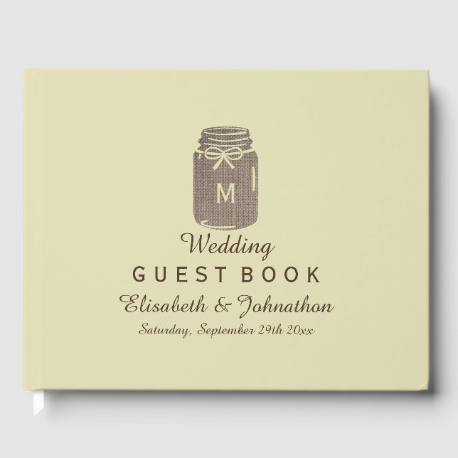 Country Burlap Mason Jar Wedding Guest Book (Front)