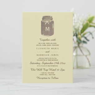 Country Burlap Mason Jar Wedding Invitation