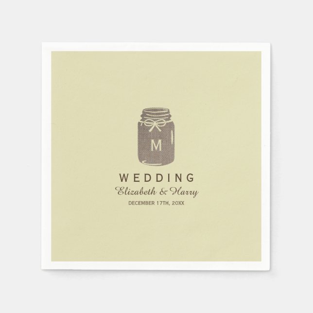 Country Burlap Mason Jar Wedding Napkin (Front)