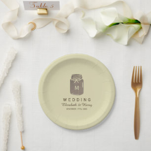 Country Burlap Mason Jar Wedding Paper Plate