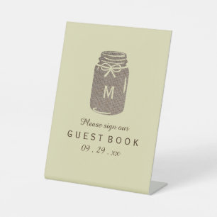 Country Burlap Mason Jar Wedding Pedestal Sign