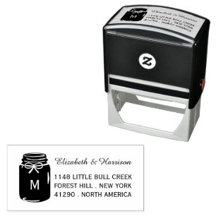 Country Burlap Mason Jar Wedding Return Address Self-inking Stamp