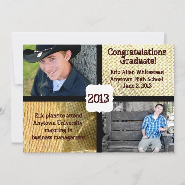 Country Burlap Photo Graduation Announcement (Front)