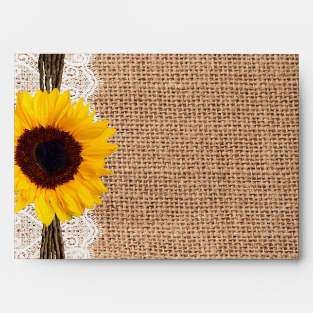 Country Burlap Sunflower Lace Twine Print Envelope (Front)