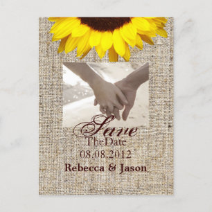 Country Burlap Sunflower Wedding save the date Announcement Postcard