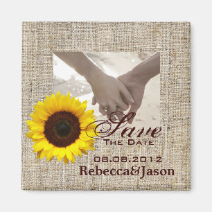 Country Burlap Sunflower Wedding SAVE THE DATE Magnet