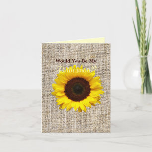 Country Burlap Sunflower Will You Be My Bridesmaid Invitation