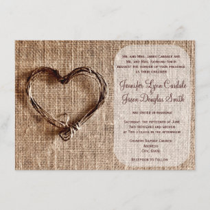 Country Burlap Twine Heart Wedding Invitations