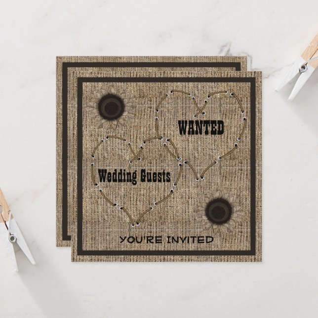 Country Burlap Western Wedding Invitations (Front/Back In Situ)