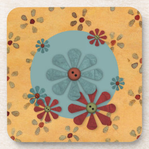 Country Button Flower Cork Coaster