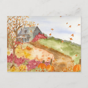 Country Cabin Autumn Landscape We've Moved Postcard