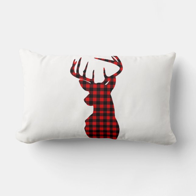 country cabin red buffalo plaid christmas deer lumbar cushion (Front)