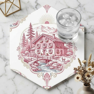 Country Chalet Pine Trees Snowclad Alpine Rustic  Paper Coaster