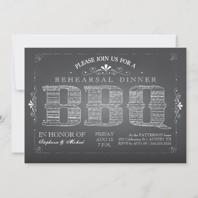 Country Chalkboard BBQ Rehearsal Dinner Invitation (Front)
