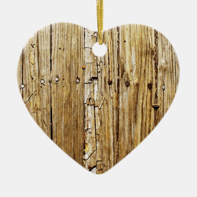 Country Charm Worn Wood Heart Ornament (Front)