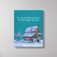 Country Chateau in Winter Scene "Happy Home" Quote