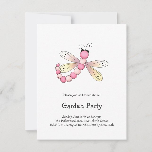 Country Cherries · Pink & Apricot Dragonfly. Invitation (Front)