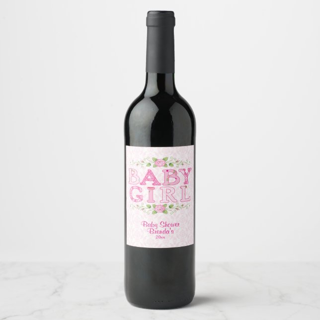 Country Chic, Baby Girl, Baby Shower Wine Label (Front)