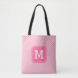 Country Chic Baby Pink Gingham Monogram Tote Bag