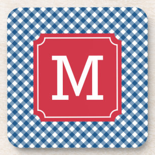 Country Chic Blue Gingham Personalise Monogram Coaster