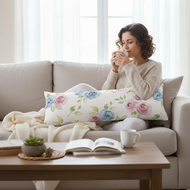 Country Chic Blue Pink Floral Watercolor  Body Cushion (Creator Uploaded)