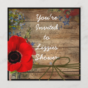 Country CHIC Bridal Shower Poppy FLOWER Invitation