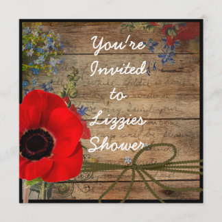Country CHIC Bridal Shower Poppy FLOWER Invitation