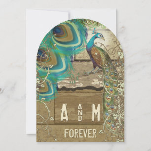 Country Chic Bunting Peacock Vintage Old Wood Invitation