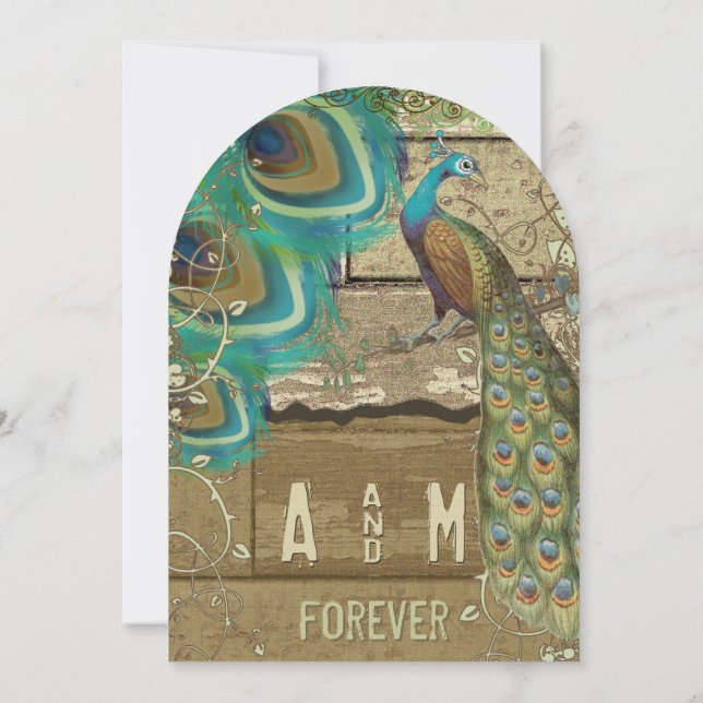 Country Chic Bunting Peacock Vintage Old Wood Invitation (Back)