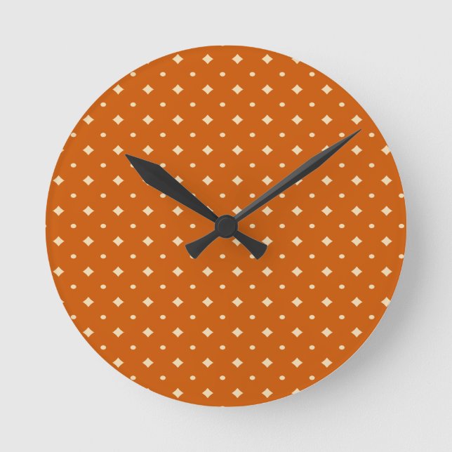 Country chic, burnt orange, neutral, pattern round clock (Front)