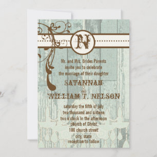 Country Chic Chocolate Mint Rustic Barn Wood Invitation
