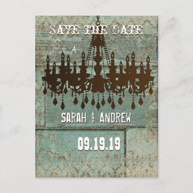 Country Chic Chocolate Mint Rustic  Save the Date Announcement Postcard (Front)