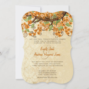 Country Chic Coral Cherry Blossom Wedding Invites