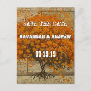 Country Chic Coral Tree Old Wood Save the Date Announcement Postcard