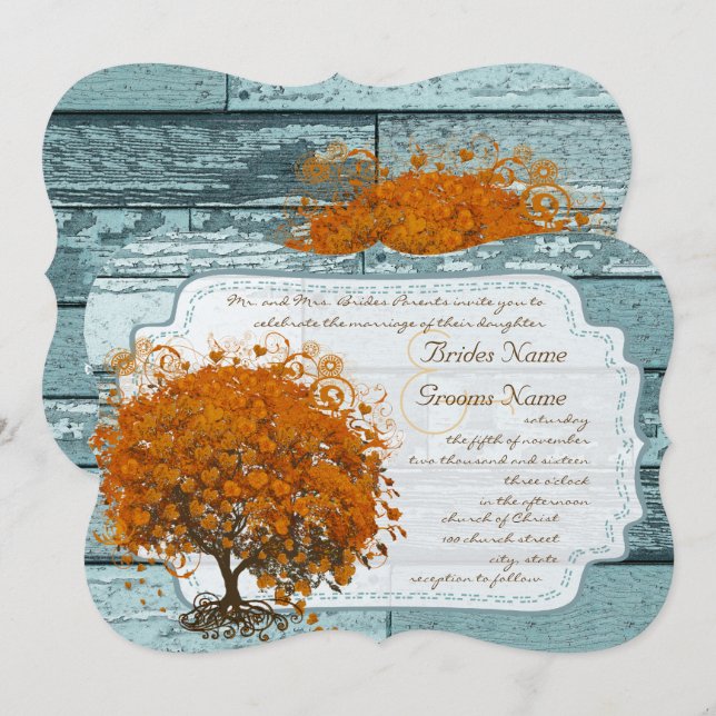 Country Chic Coral Tree Wedding Invitation (Front/Back)