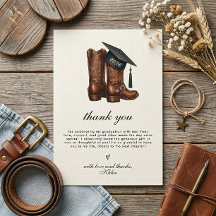 Country Chic Cowgirl Boots and Cap Graduation Thank You Card
