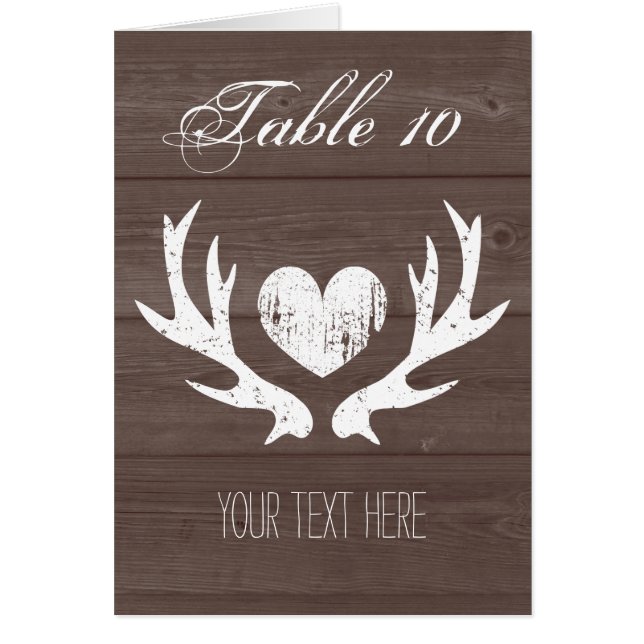 Country chic deer antler wedding table place cards (Front)