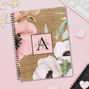 Country Chic Floral Burlap Monogram Notebook