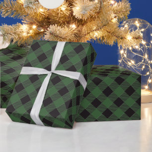 Country Chic Green Black Buffalo Plaid Wrapping Paper