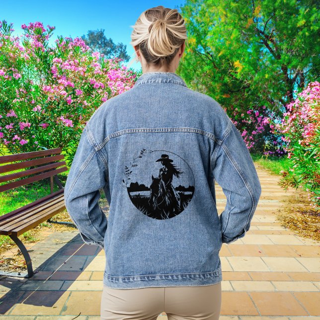 Country Chic Horse Cowgirl Western Black Logo Denim Jacket (Creator Uploaded)