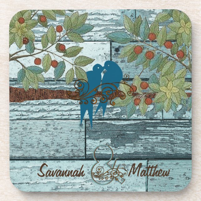 Country Chic Love Birds Sitting in a Tree Coaster (Front)